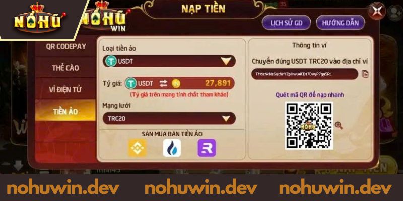 Các phương thức nạp tiền NOHUWIN phổ biến