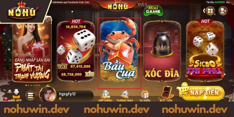 Giới thiệu sảnh game bầu cua NOHUWIN