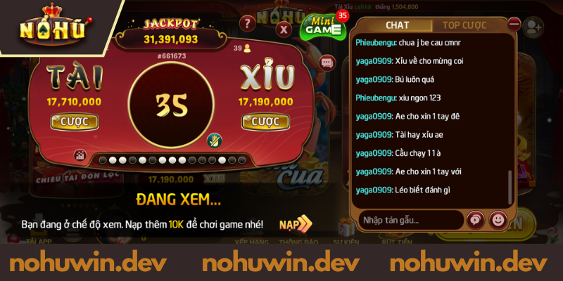 Lý do tài xỉu online NOHUWIN rất thu hút game thủ